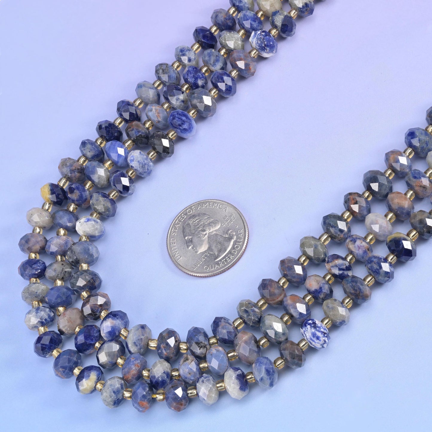 Orange Sodalite Faceted Rondelle Beads in deep denim blue with apricot and tan patches