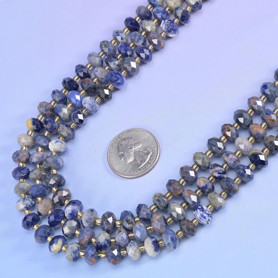 Orange Sodalite Faceted Rondelle Beads in deep denim blue with apricot and tan patches
