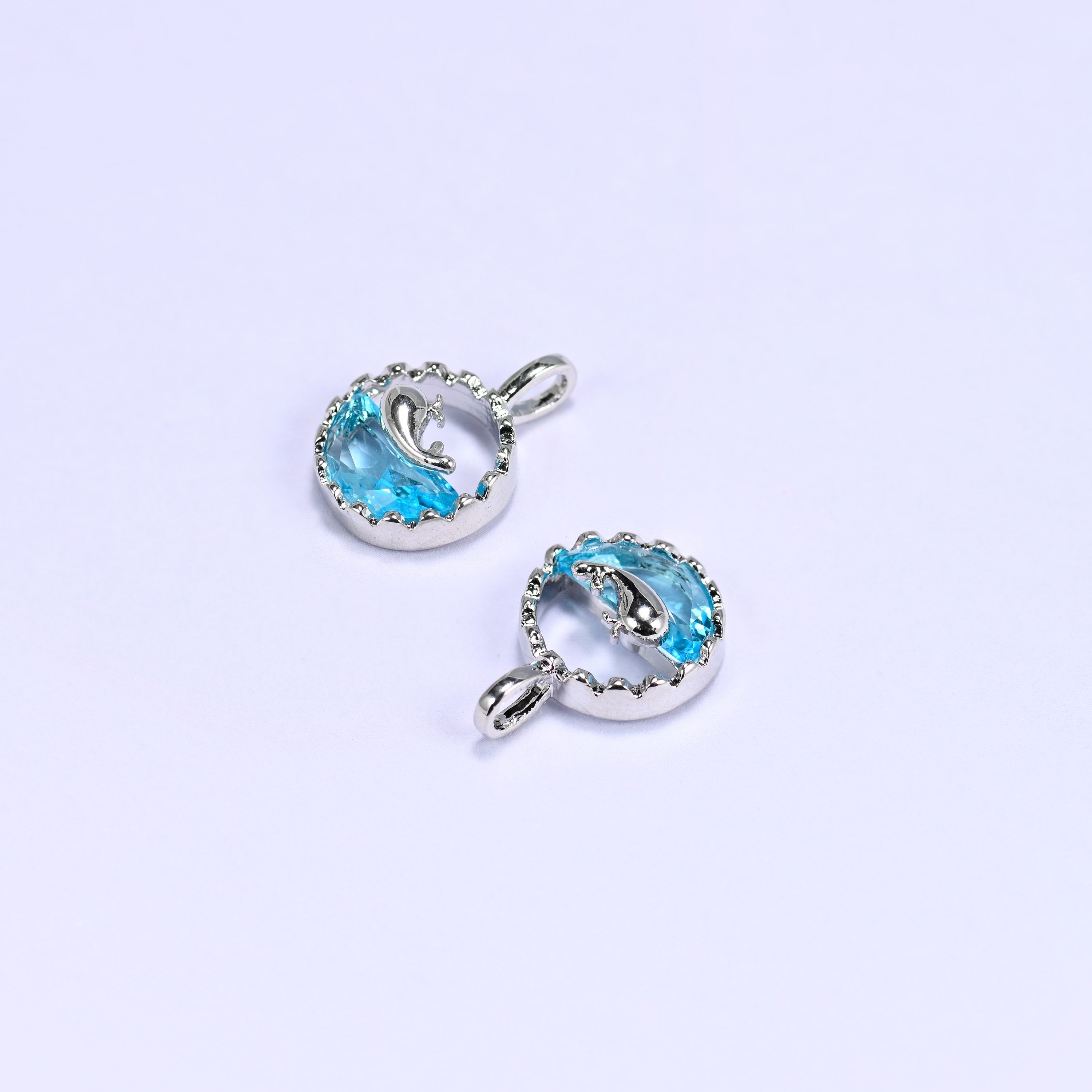 Silver Round Blue Zircon Whale Charms: DIY Pendants, Jewelry Making Supply