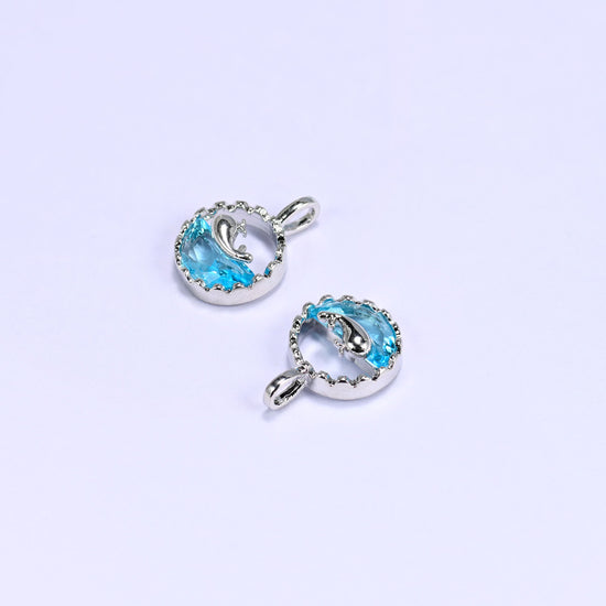 Silver Round Blue Zircon Whale Charms: DIY Pendants, Jewelry Making Supply