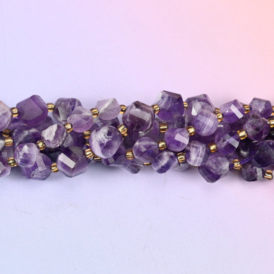 Chevron Amethyst Faceted Spiral Twist Beads 8mm 10mm, 8mm approximately 38 beads / 10mm approximately 31 beads
