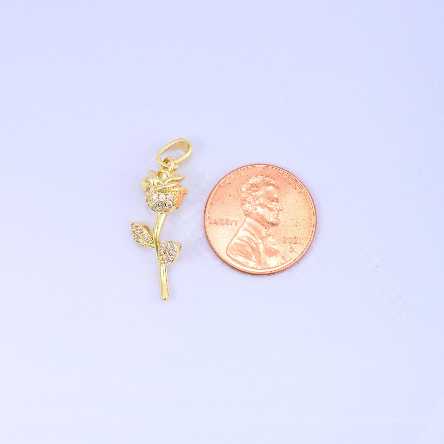Gold Rose Flower Zircon Charms: 18K Gold Plated Pendants, Jewelry Making Supply