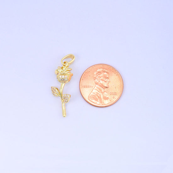 Gold Rose Flower Zircon Charms: 18K Gold Plated Pendants, Jewelry Making Supply