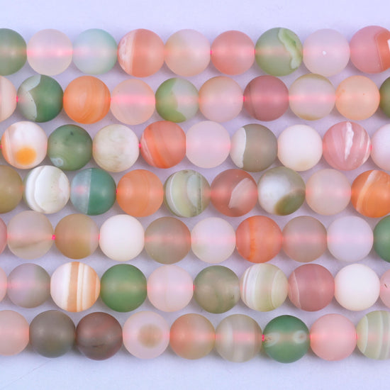 Multi-Color Yanyuan Agate Matte Round Beads, 14 Inch Strand