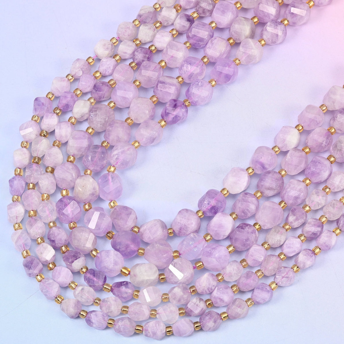 Purple Jade Faceted Spiral Twist Beads, 15 inch strand