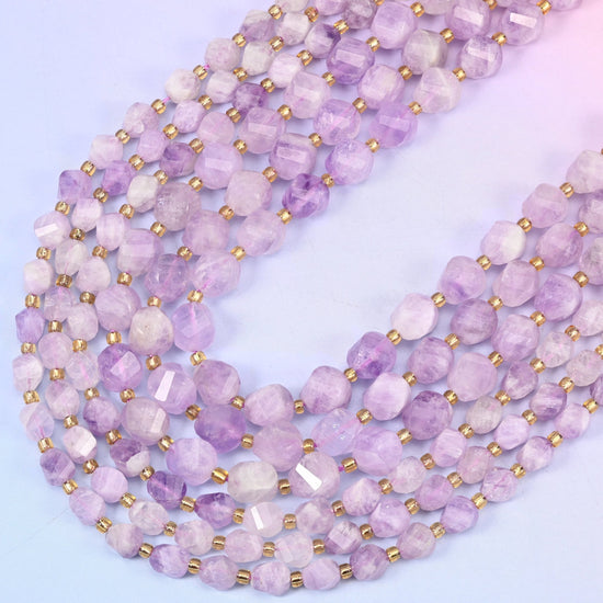 Purple Jade Faceted Spiral Twist Beads, 15 inch strand