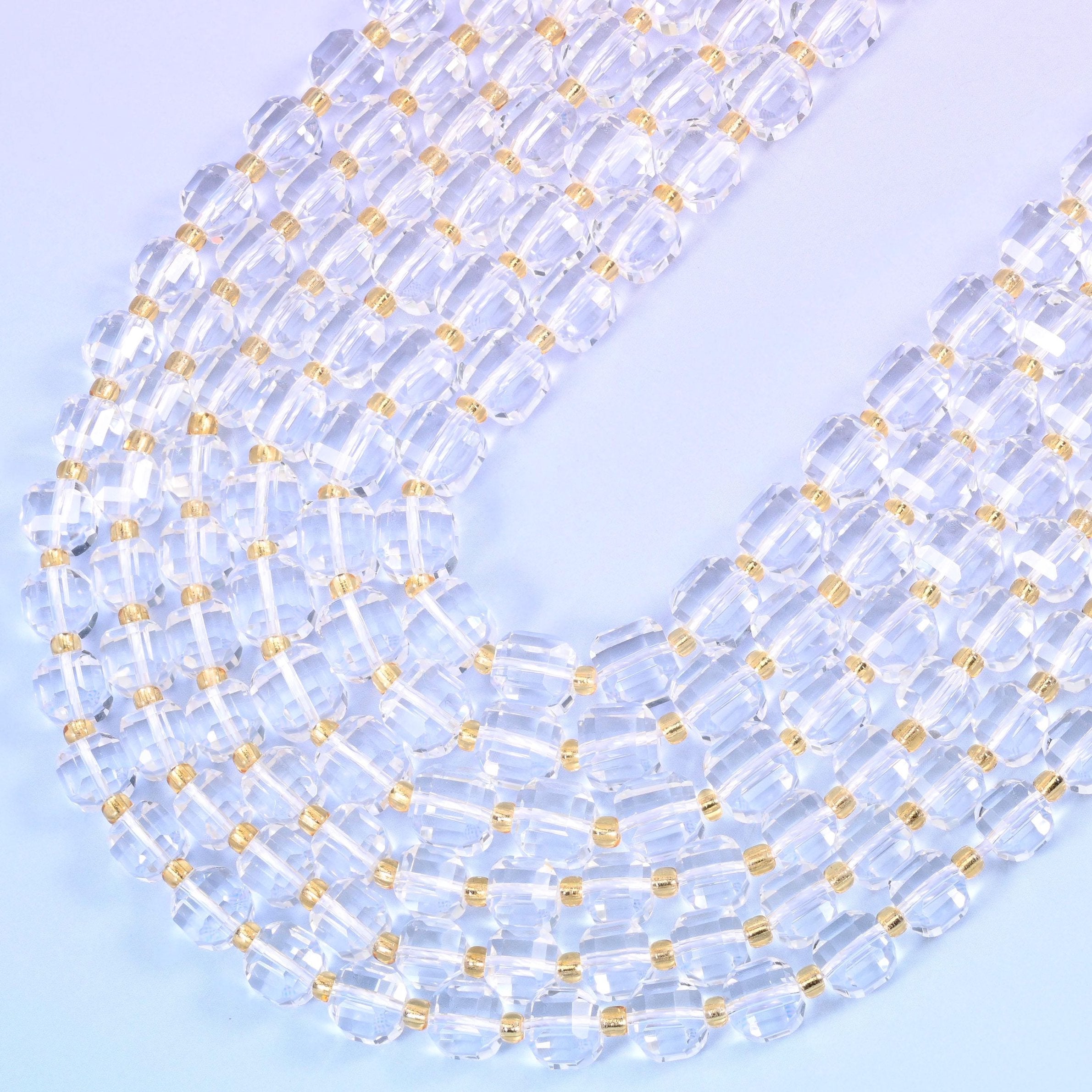 Clear Quartz Faceted Cube Beads 6mm 8mm, hole approximately 1.2mm in both sizes, with a possible variation of +/- 0.2mm
