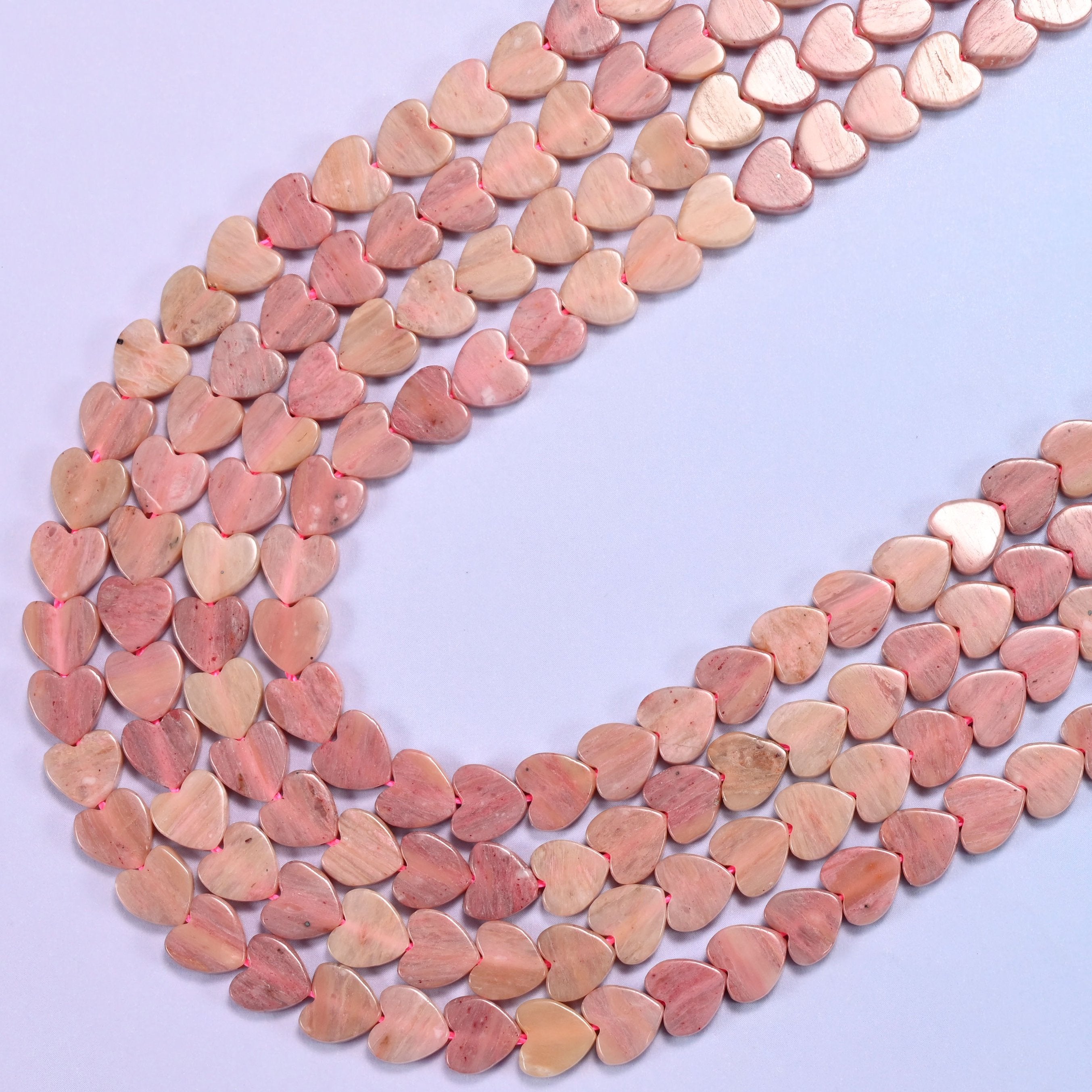 Pink Rhodonite Flat Heart Beads in dusty rose and antique pink