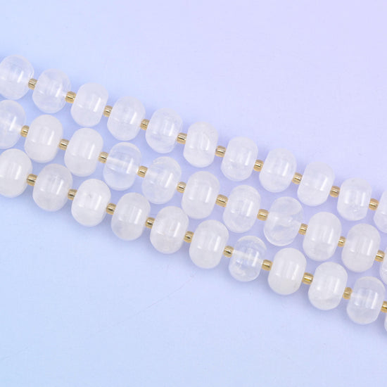 Two strands laid straight, each 12x8mm rondelle separated by a small gold spacer