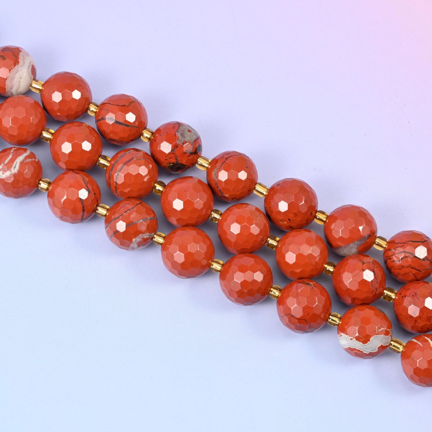 Faceted round Flower Red Jasper beads