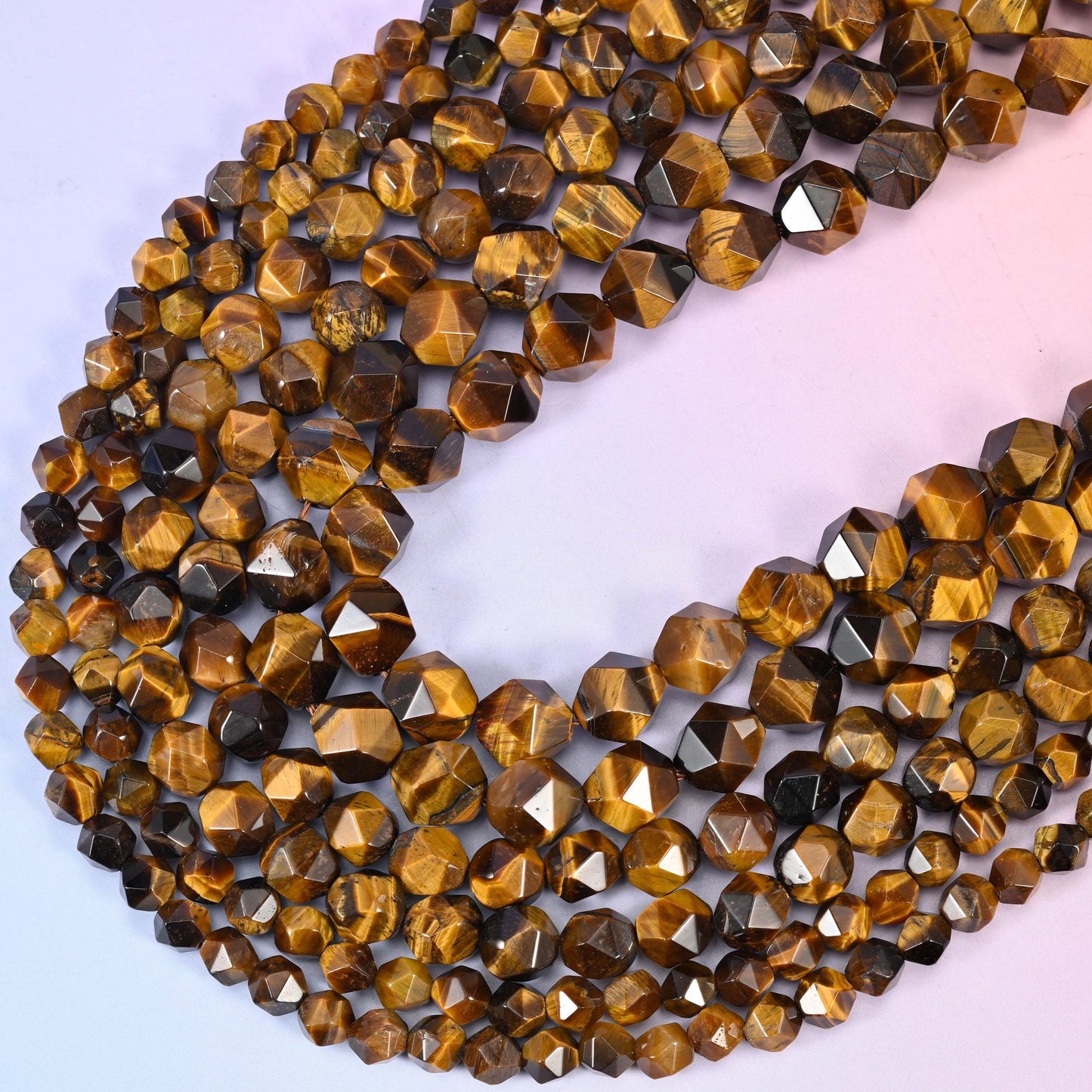 Tiger Eye Faceted Diamond Star Cut Beads, 15.5 inch strand