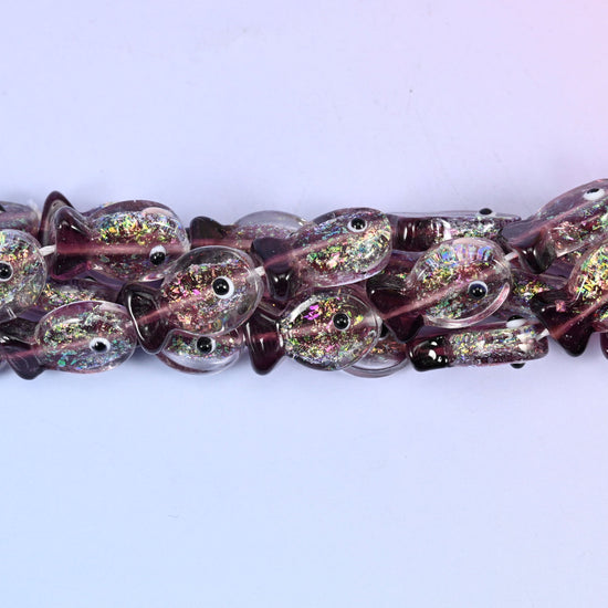 Iridescent Purple Fish Glass Beads: Jewelry Making Supply