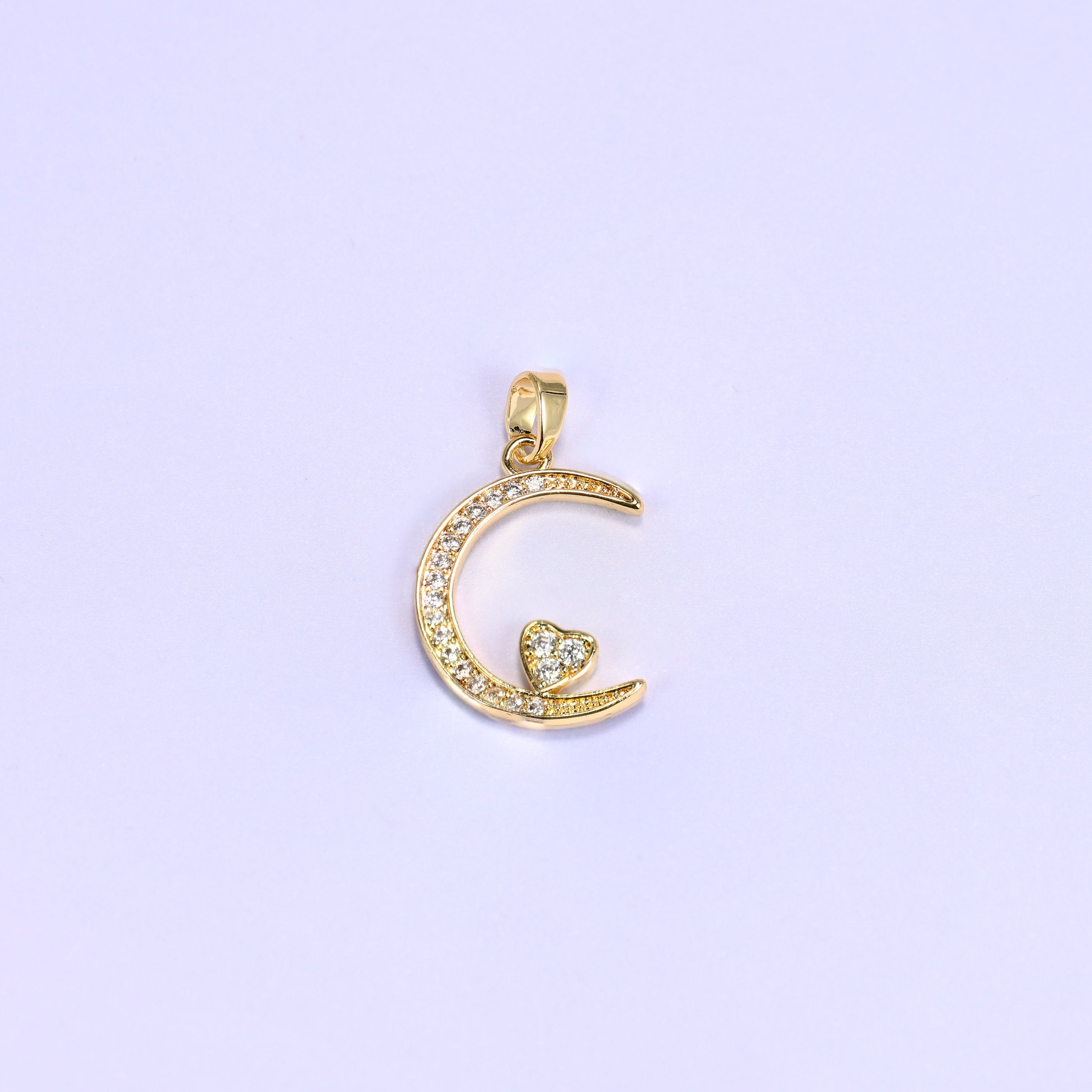 Moon Heart Zircon Charms in gold or silver tone
