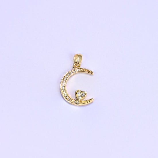 Moon Heart Zircon Charms in gold or silver tone