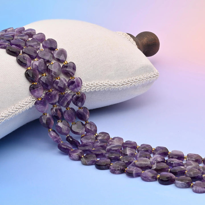 Amethyst Faceted Heart Beads 12mm
