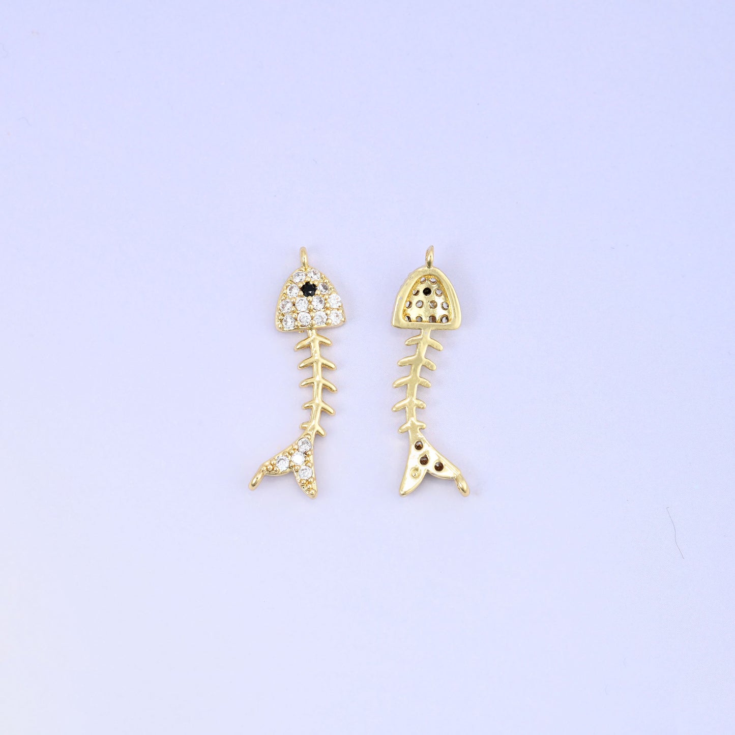 Fishbone Zircon Charms: 18K Gold Plated Pendants, Jewelry Making Supply