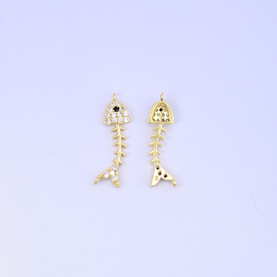 Fishbone Zircon Charms: 18K Gold Plated Pendants, Jewelry Making Supply