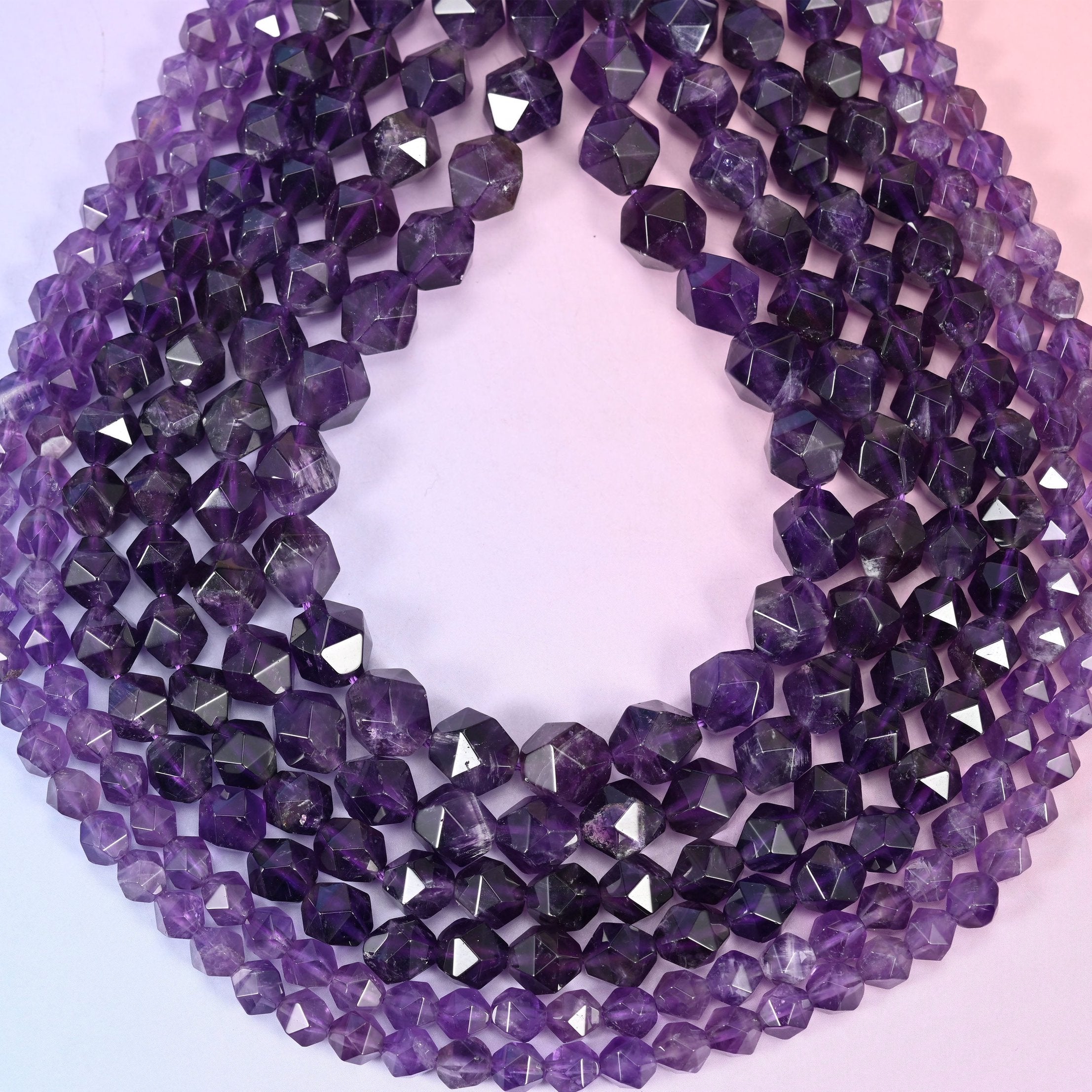 Amethyst beads, 8mm, approximately 47 per strand.