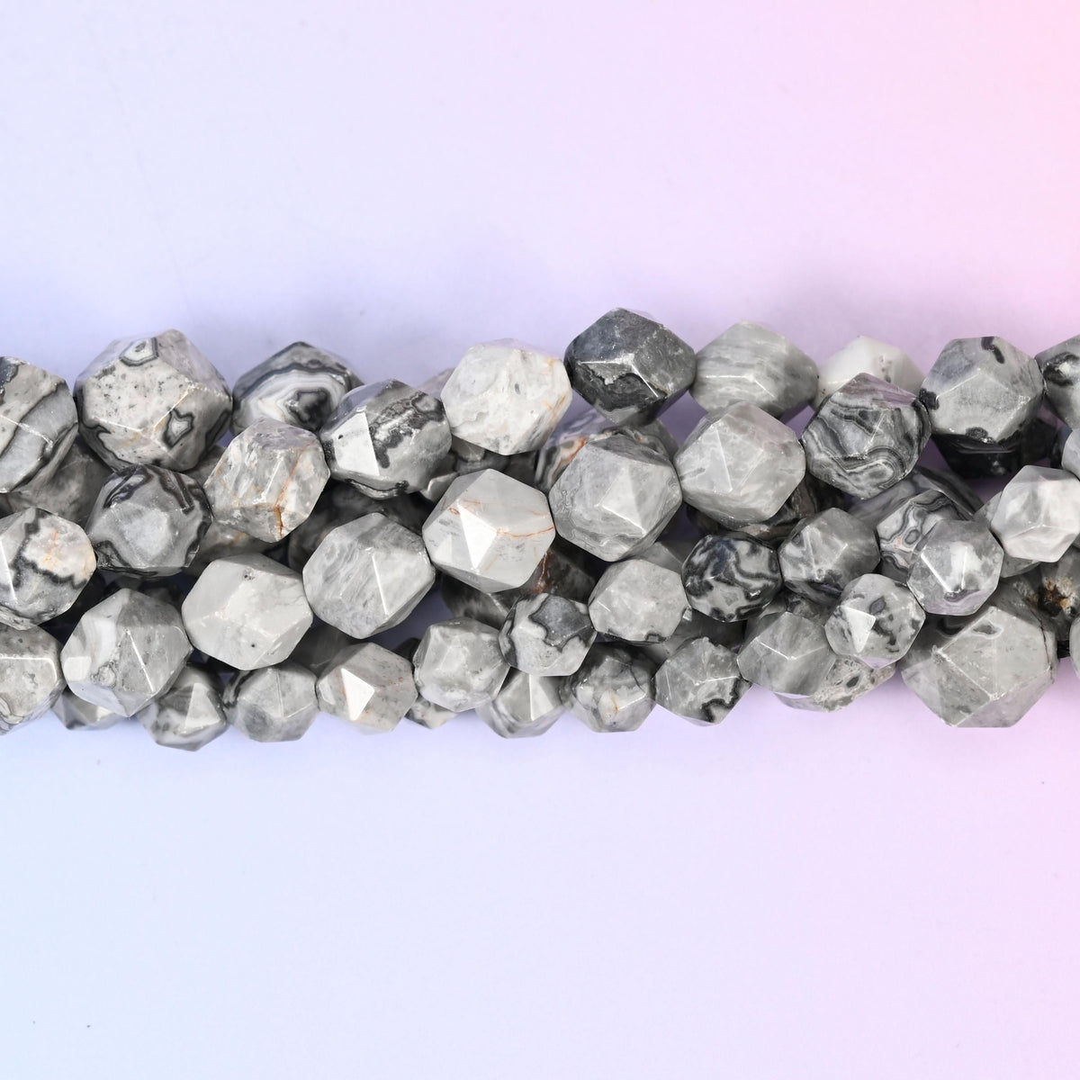 Natural Map Jasper gemstone beads with a faceted star cut
