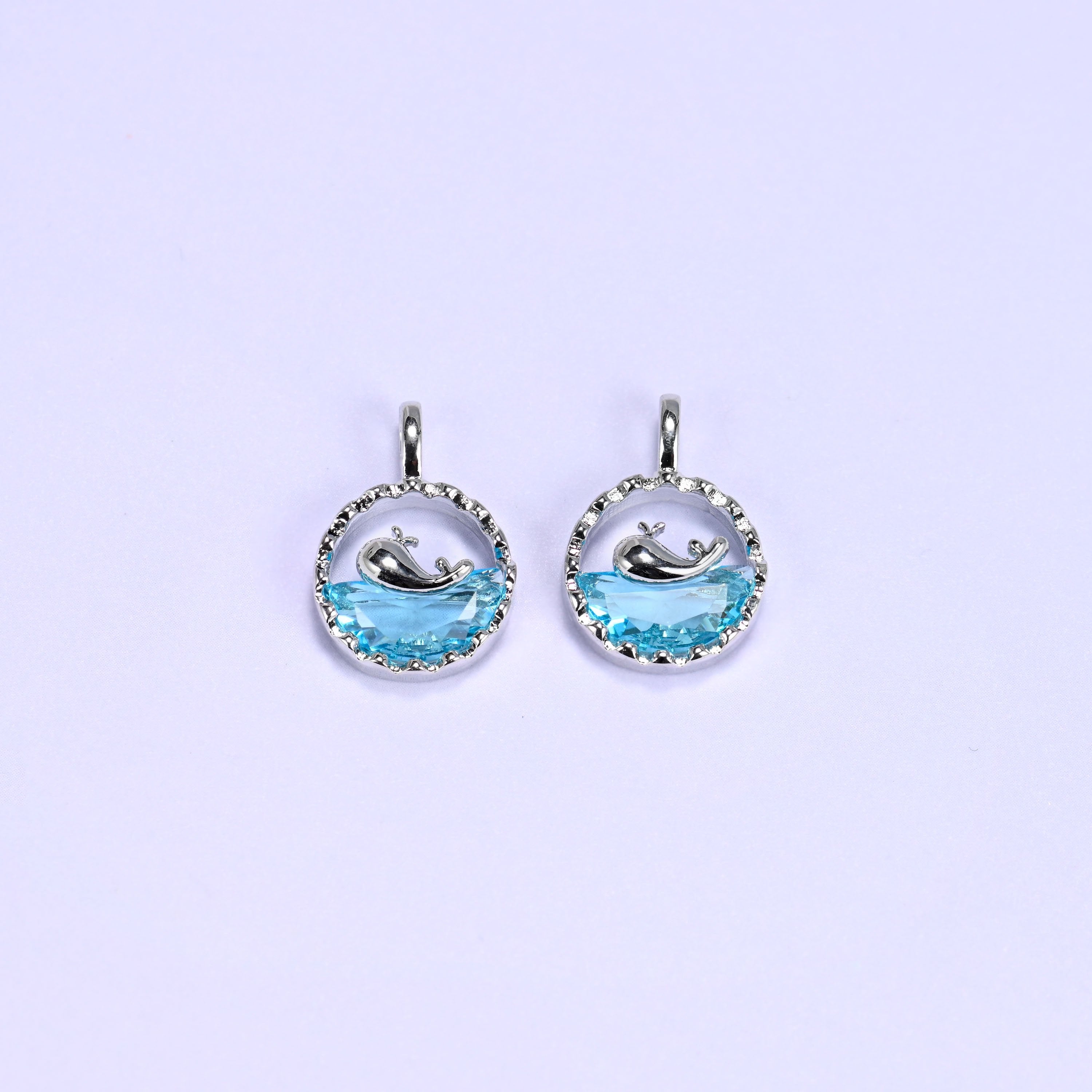 Silver Round Blue Zircon Whale Charms: DIY Pendants, Jewelry Making Supply