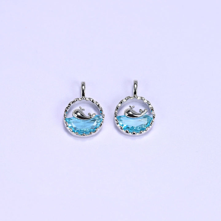 Silver Round Blue Zircon Whale Charms: DIY Pendants, Jewelry Making Supply