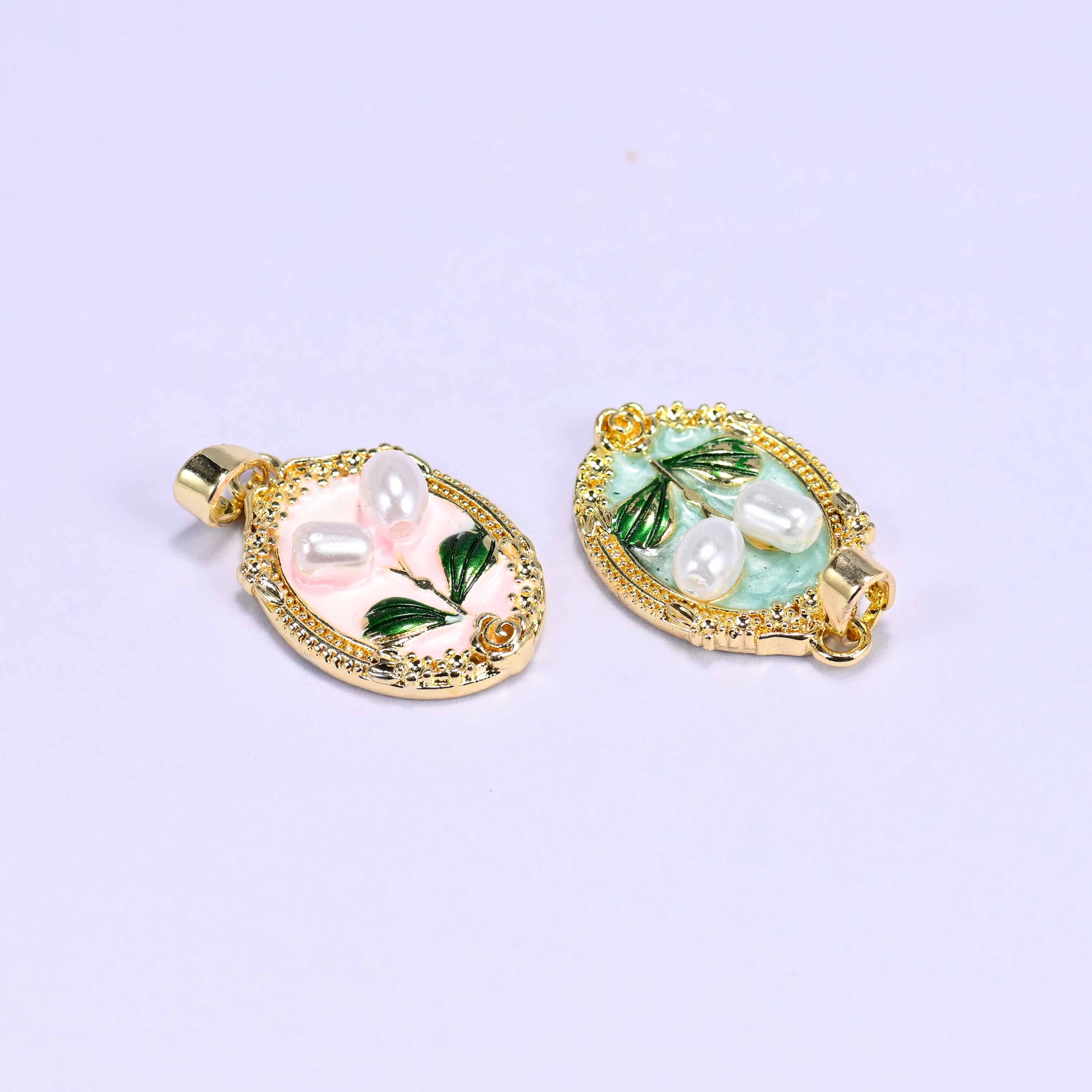 Enamel Oval Tulip Flower Pendants: 18K Gold Filled Charms, Jewelry Making Supply