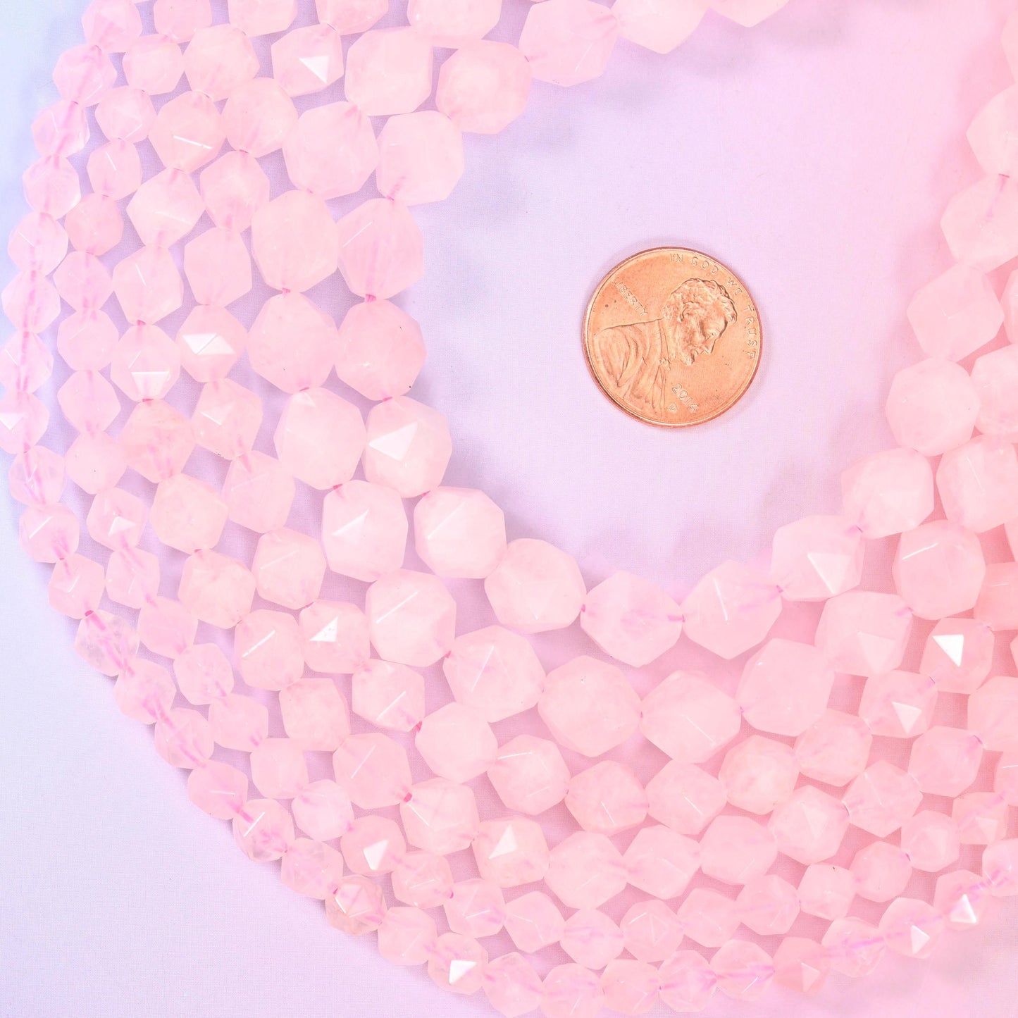 Rose Quartz Faceted Diamond Star Cut Beads, sold per 15.5 inch strand