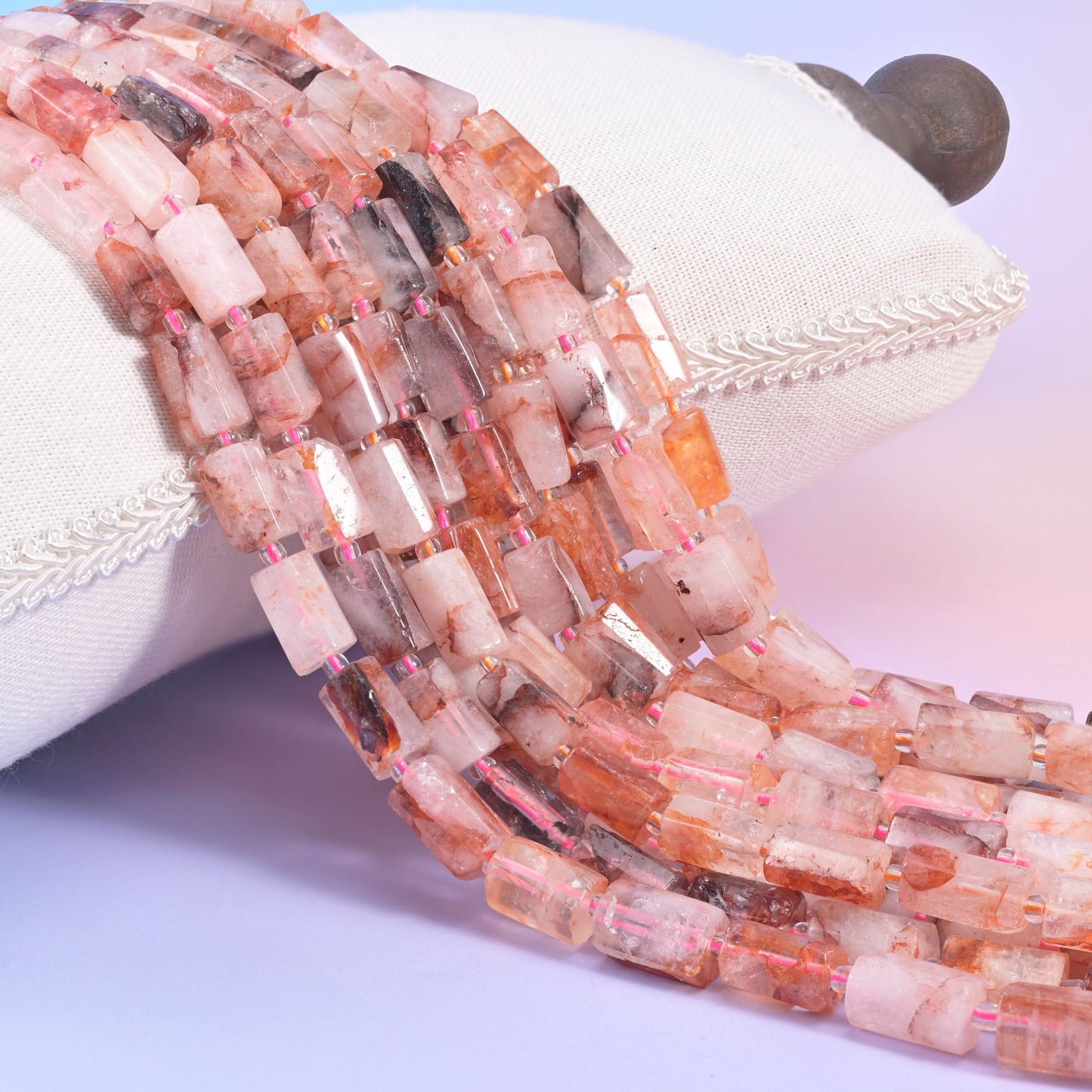 Red Hematoid Faceted Tube Beads