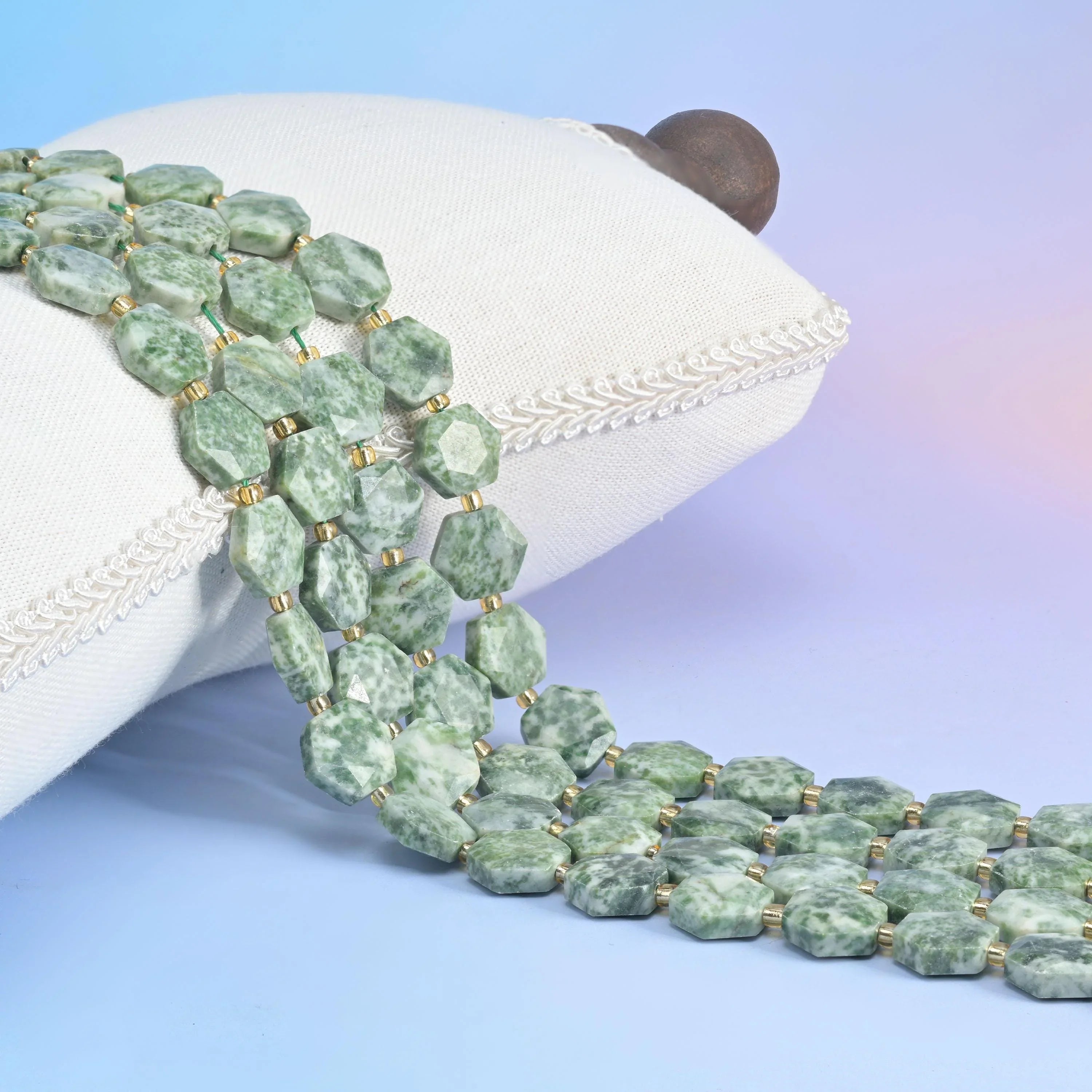 Moss Tree Agate Flat Faceted Hexagon Beads, 12mm.