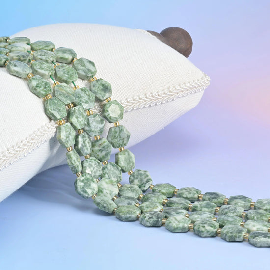Moss Tree Agate Flat Faceted Hexagon Beads, 12mm.