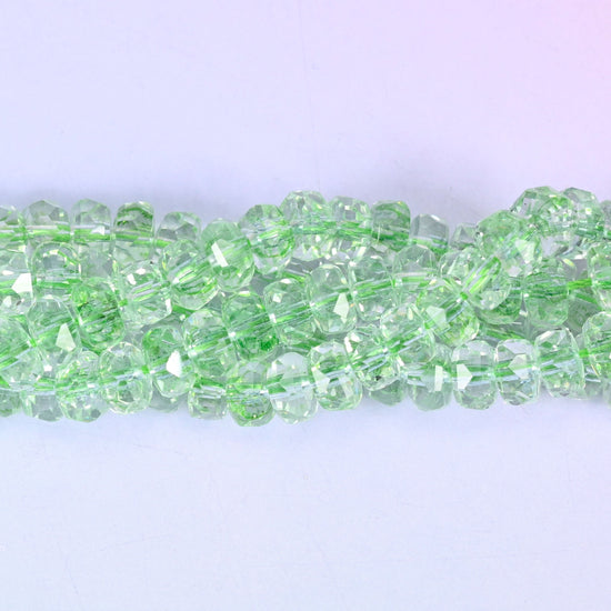 Transparent Green Faceted Rondelle Glass Beads
