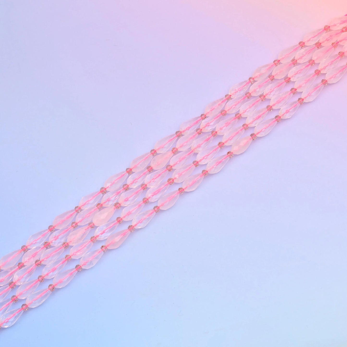 Faceted teardrop cut Rose Quartz beads for jewellery making