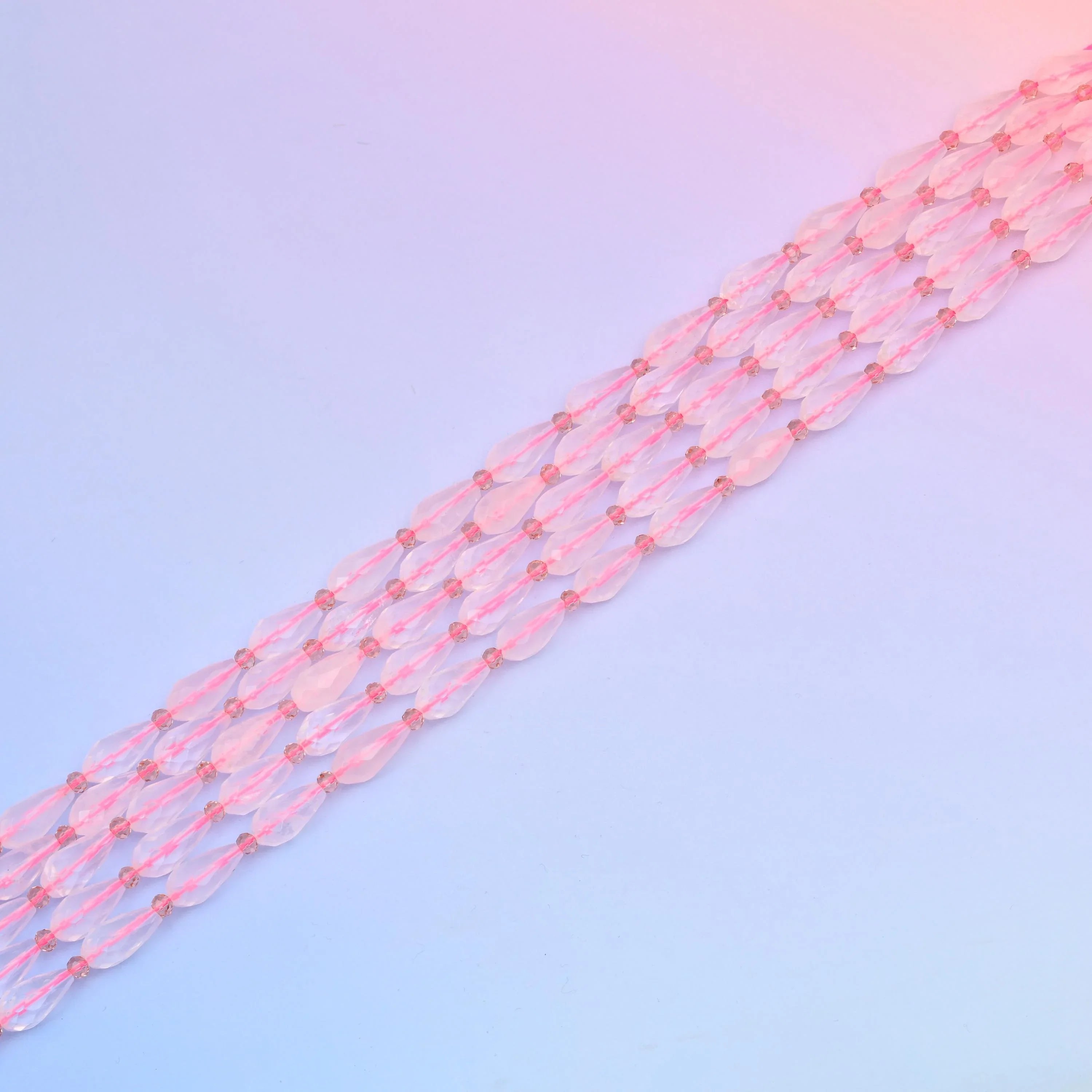 Faceted teardrop cut Rose Quartz beads for jewellery making