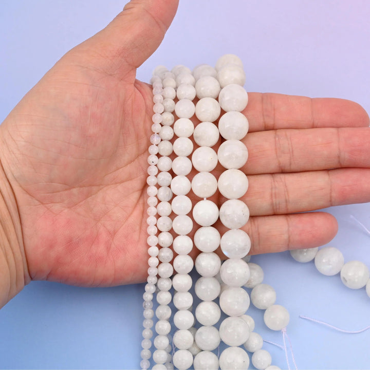Flash White Moonstone beads, round, 4mm to 12mm