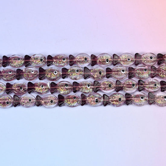 Iridescent Purple Fish Glass Beads: Jewelry Making Supply