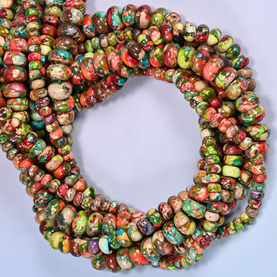 Green Dyed Sea Sediment Jasper Rondelle Beads, Multicolor Gemstone, 3x4mm 4x6mm 5x8mm, 15 inch Strand