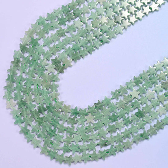 Green aventurine flat star beads, 15 inch strand