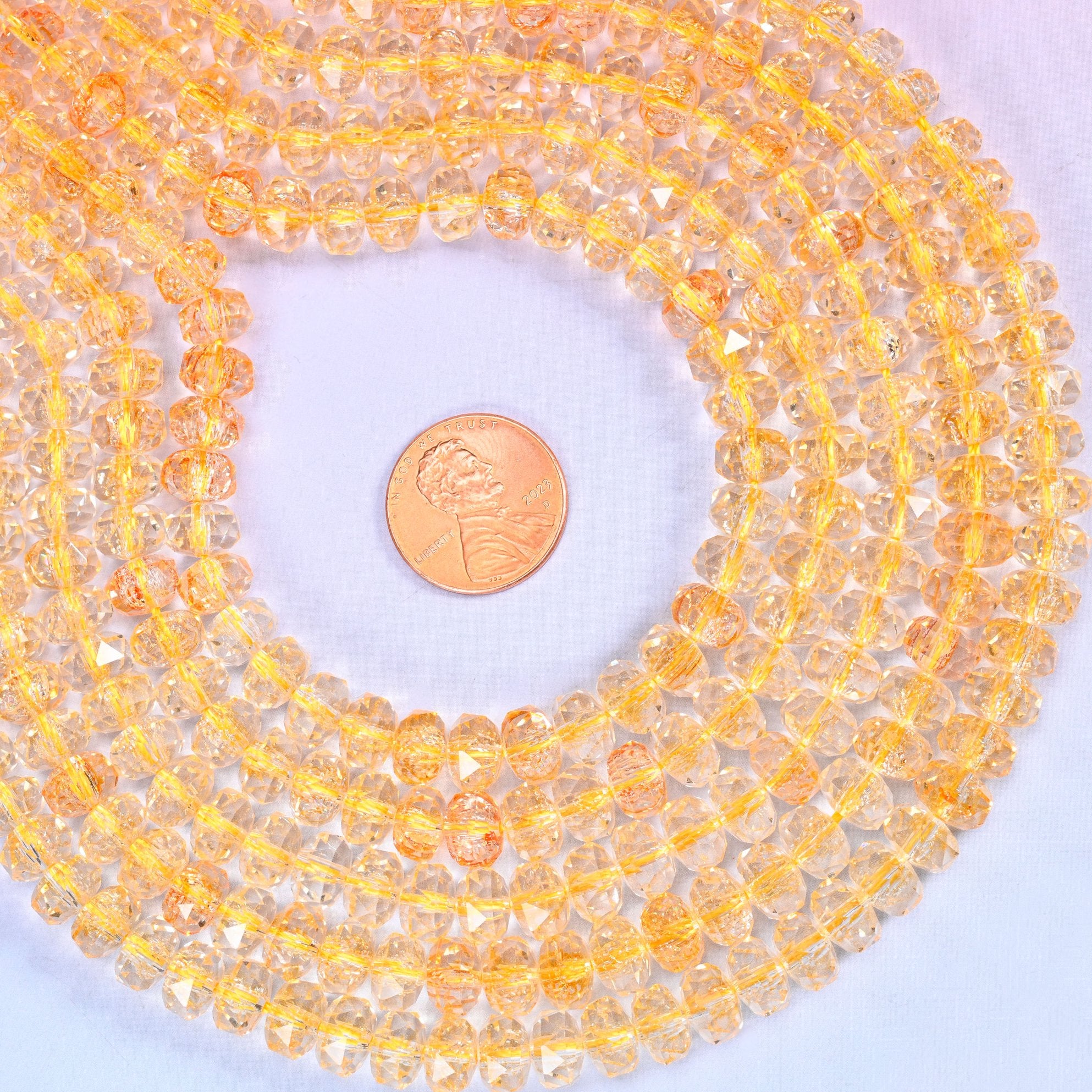 Transparent Gold Faceted Rondelle Glass Beads: Size 5x8mm, Jewelry Making Supply