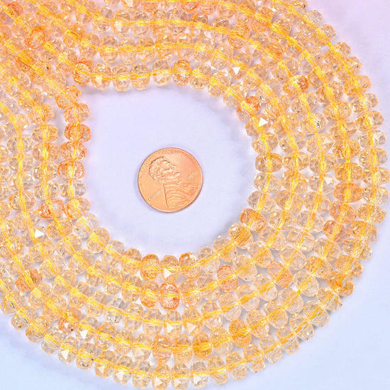 Transparent Gold Faceted Rondelle Glass Beads: Size 5x8mm, Jewelry Making Supply
