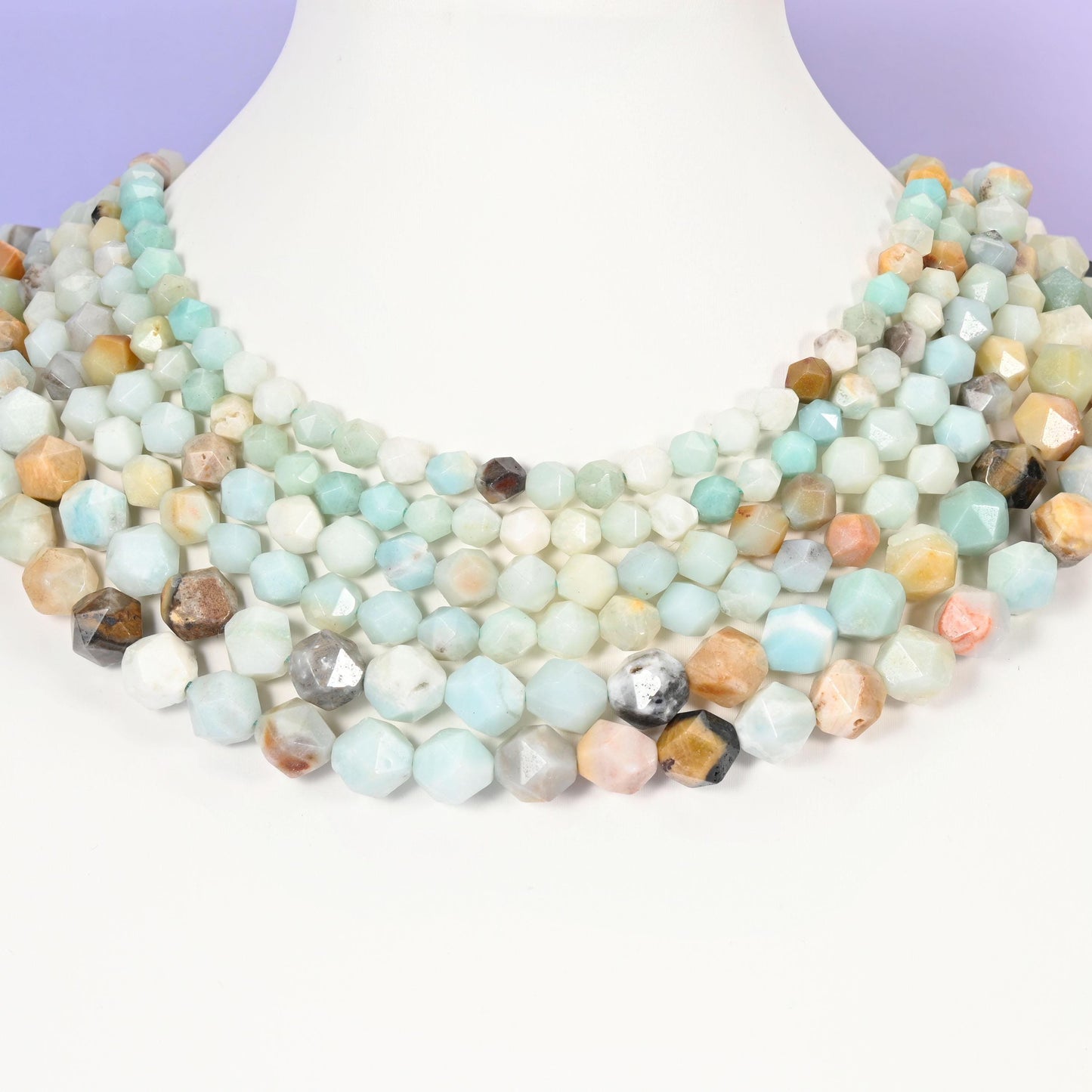 Multi-Color Amazonite beads, diamond star cut, 6mm to 10mm