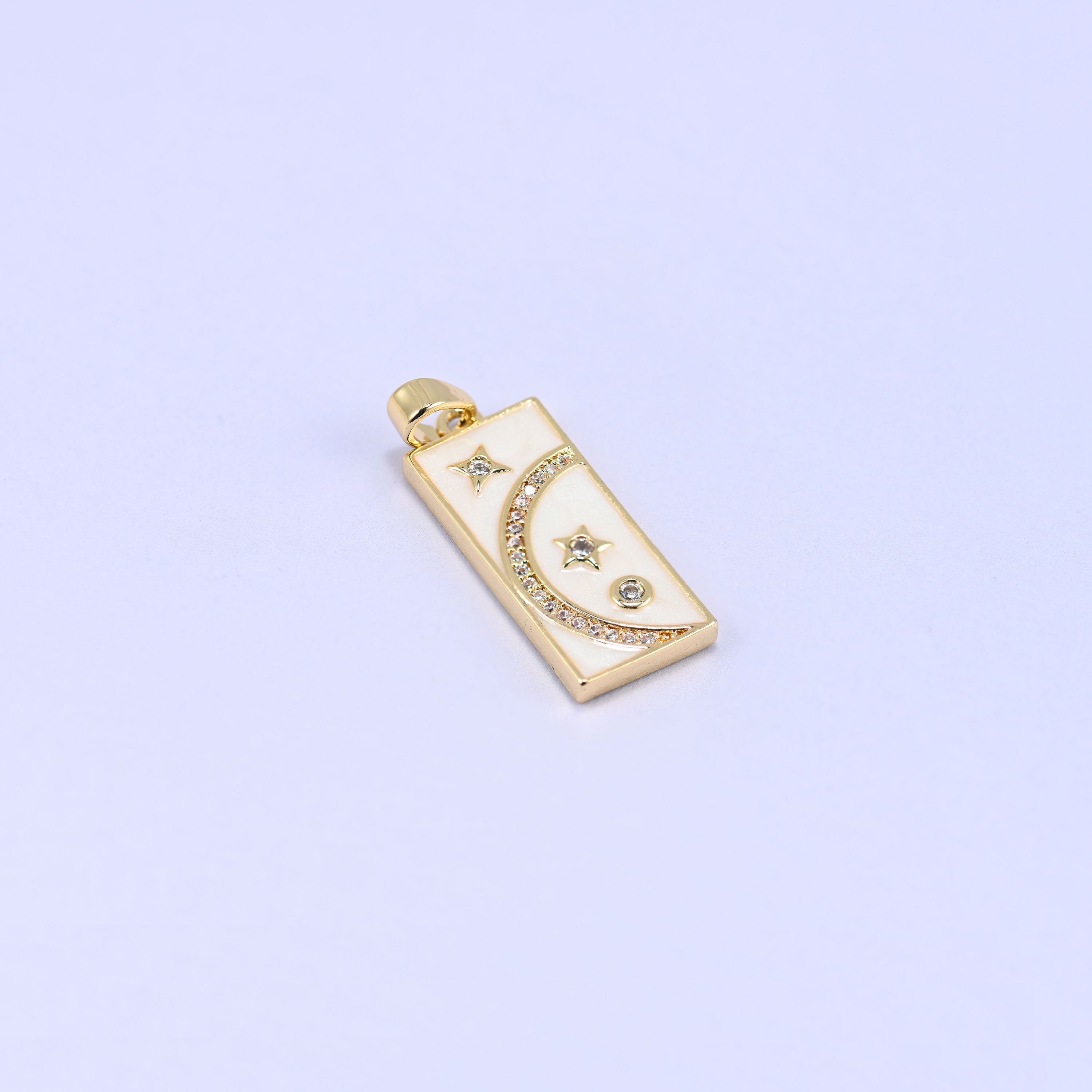 Moon Star Rectangle Charm Pendant, sold individually, 1 piece per order