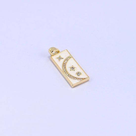 Moon Star Rectangle Charm Pendant, sold individually, 1 piece per order
