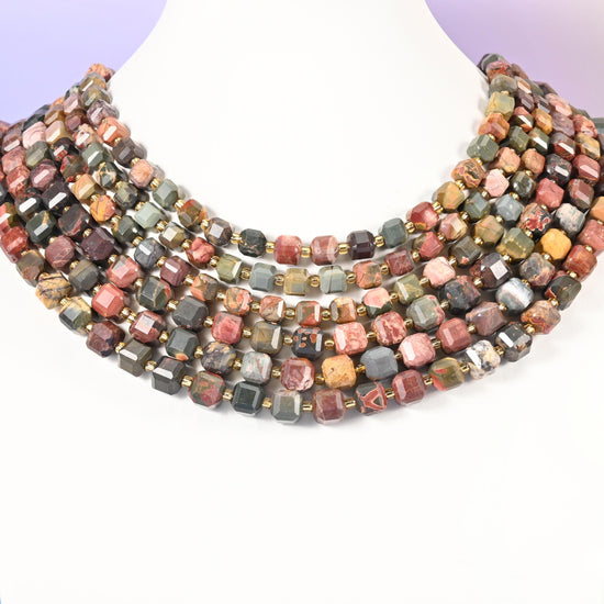 Red Howlite beads, faceted cube, 6mm and 8mm