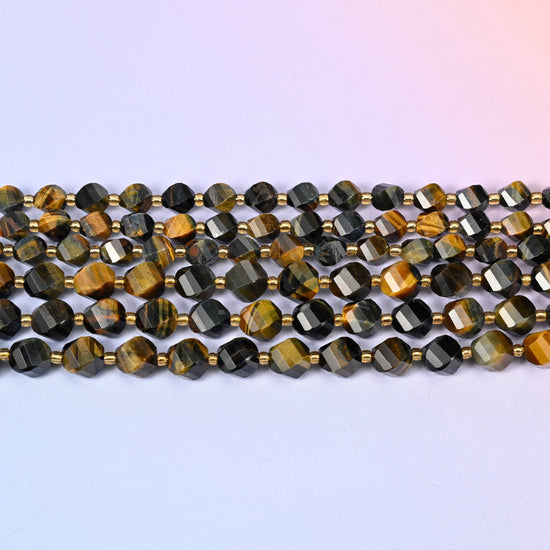 Iron Tiger Eye in honey-gold chatoyant banding against near-black iron layers