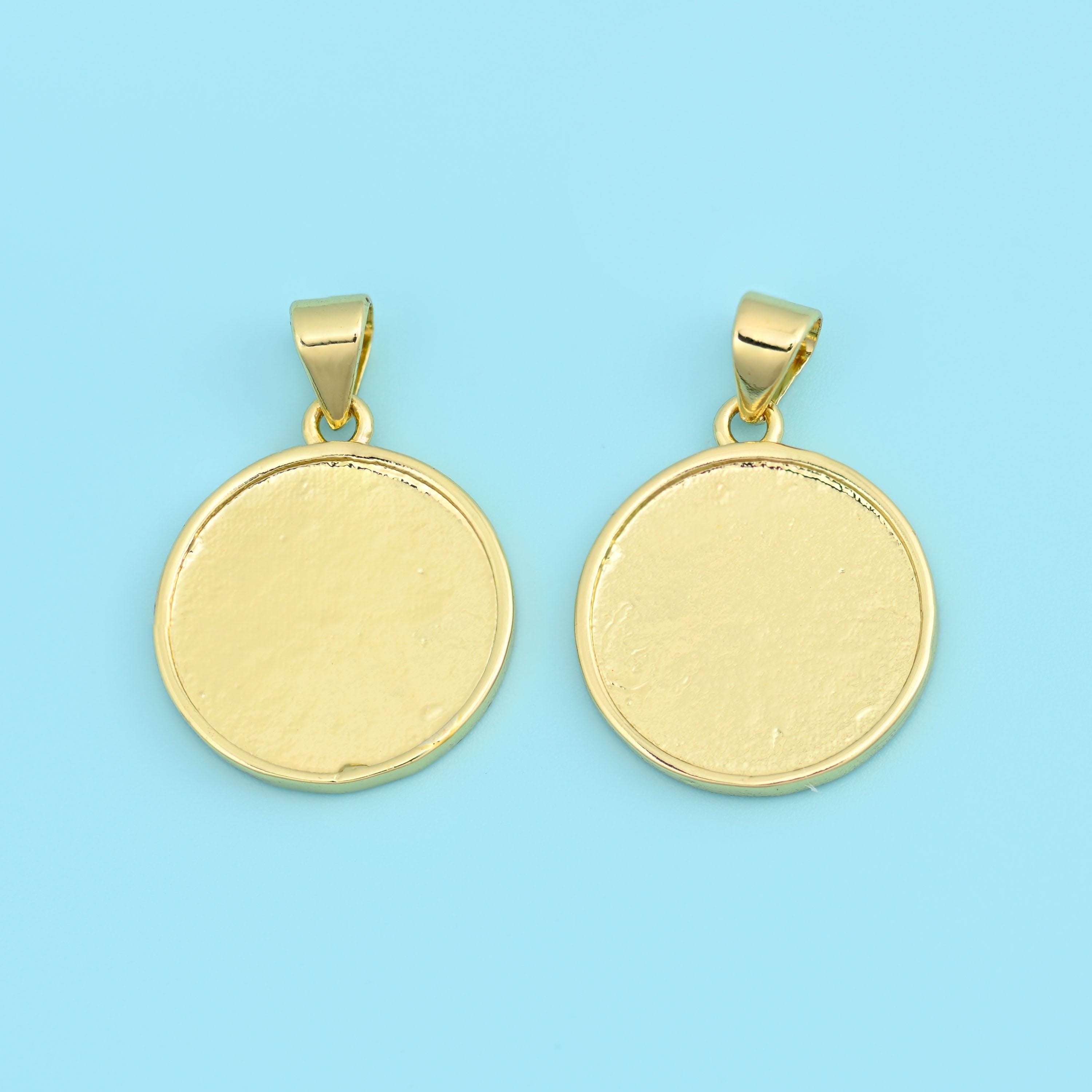 18K Gold Filled Sunburst Coin Medallion Charm 16.65mm, 1 Piece