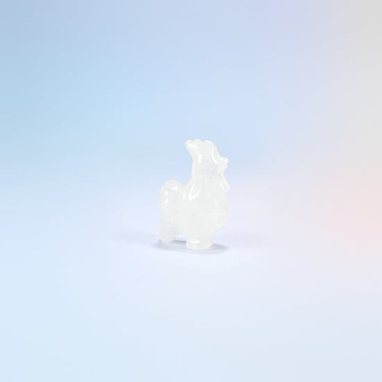 Natural clear quartz rooster crystal carving, 2 inch, icy white