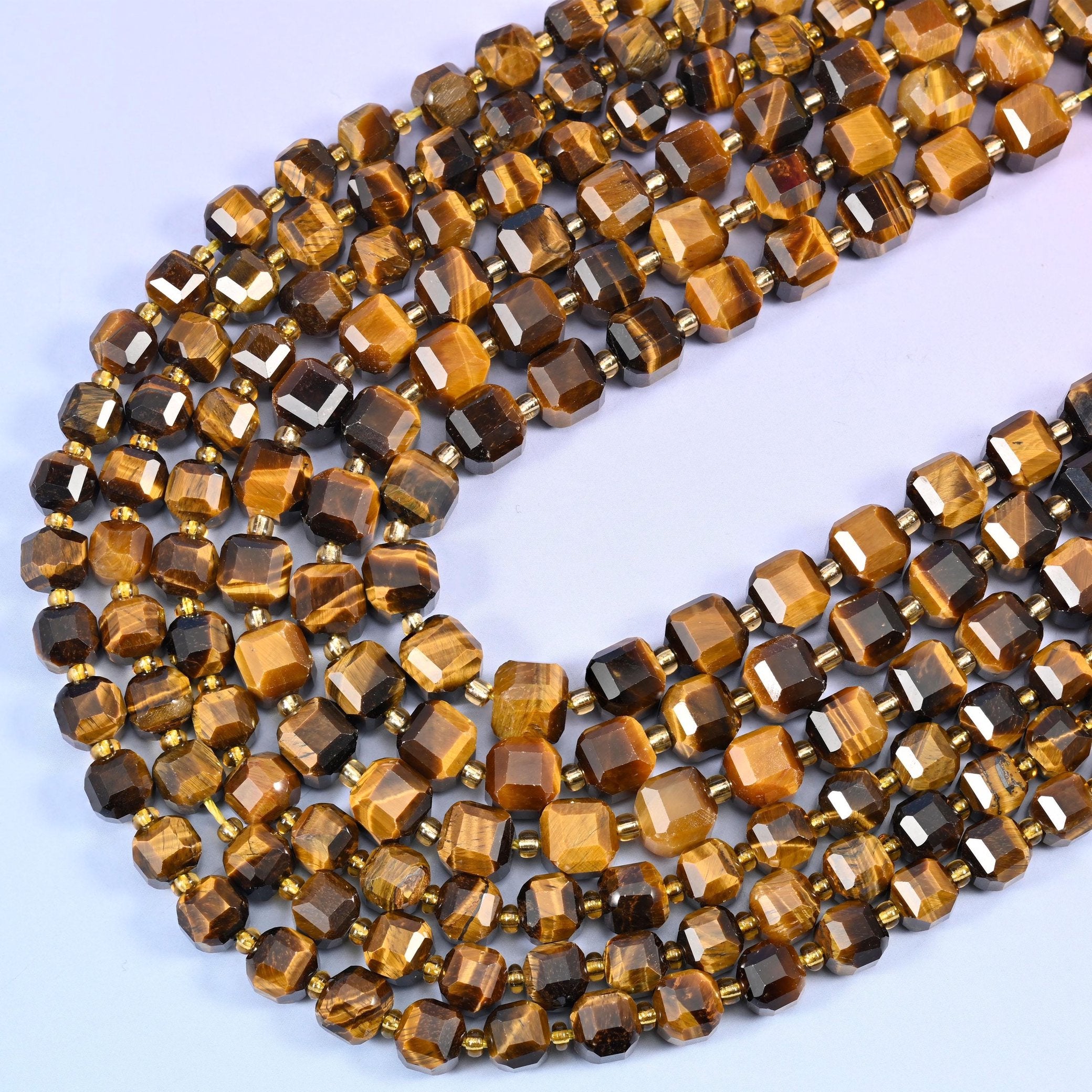 Tiger Eye Faceted Cube Beads, 15 inch strand