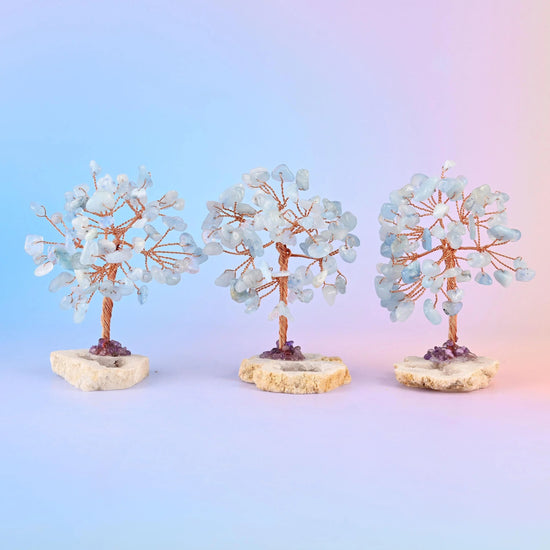 Gemstone tree of life with approximately 50 gemstone chips making up the leaves.
