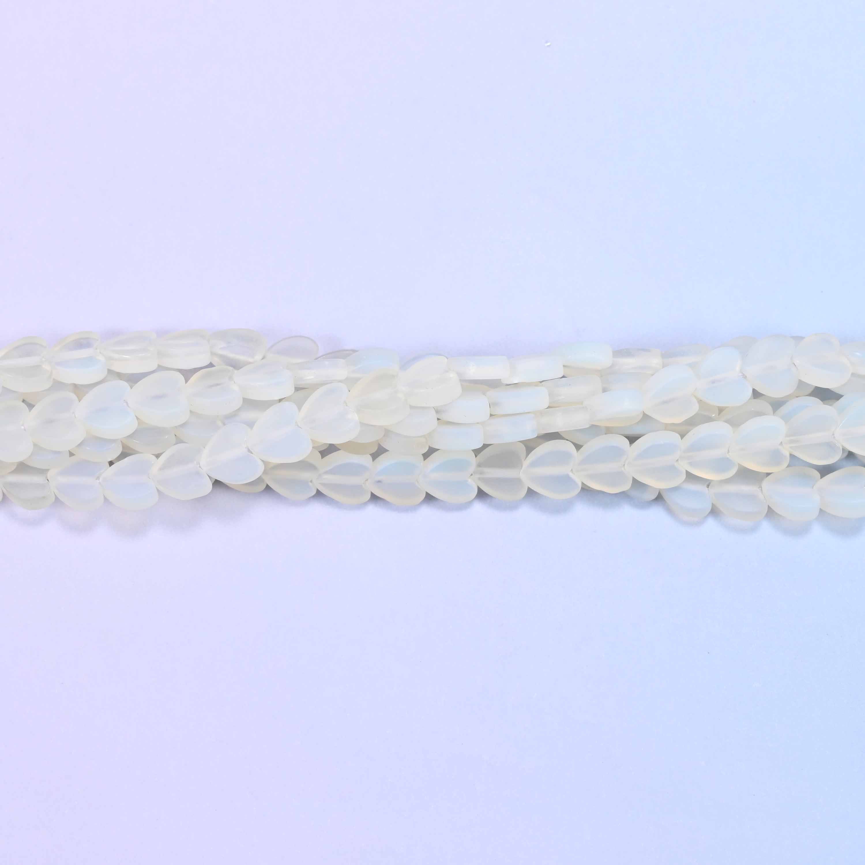 Matte Opalite Flat Heart Beads: Size 6mm, Jewelry Making, 15 Inch Strand