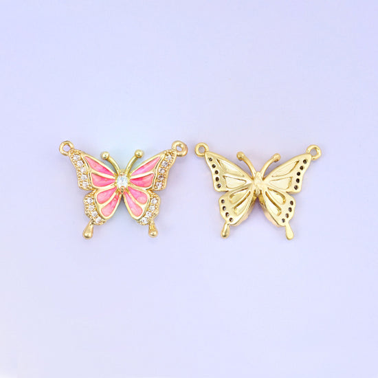 Enamel Pink Butterfly Zircon Pendants in blush pink enamel with clear zircon